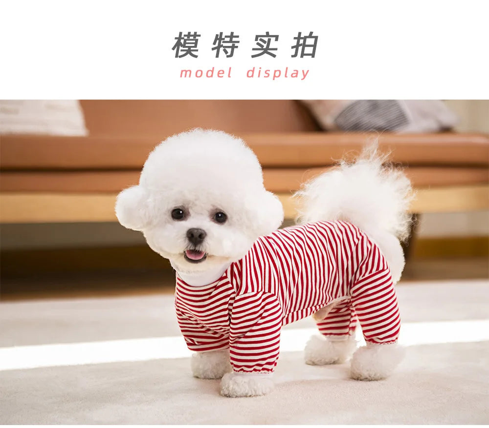 Dog Pajamas for Small Medium Large Dogs Pitbull, Cotton Stripe Onesie Dog Suit Bodysuit Pjs Puppy Jumpsuit Pet Christmas Clothes