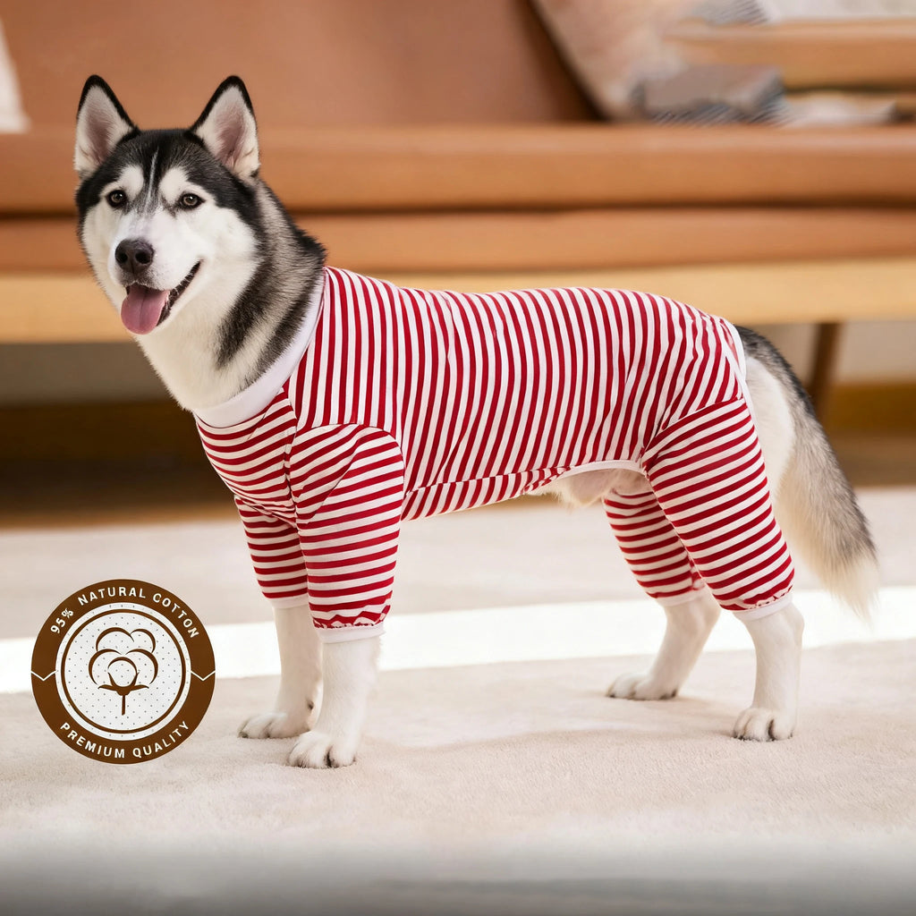 Dog Pajamas for Small Medium Large Dogs Pitbull, Cotton Stripe Onesie Dog Suit Bodysuit Pjs Puppy Jumpsuit Pet Christmas Clothes