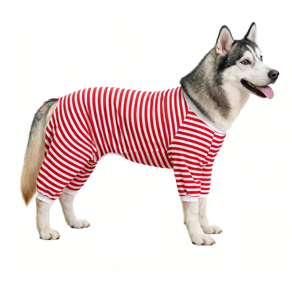 Dog Pajamas for Small Medium Large Dogs Pitbull, Cotton Stripe Onesie Dog Suit Bodysuit Pjs Puppy Jumpsuit Pet Christmas Clothes