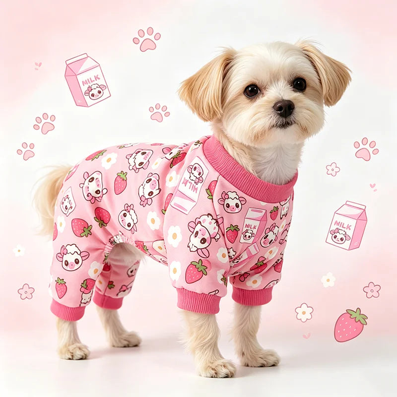 Dog Pink Milk and Sheep Pajamas Dog Costumes Pjs Stretchy Funny Pet Costumes Clothes Outfit Pajamas for Medium Dogs
