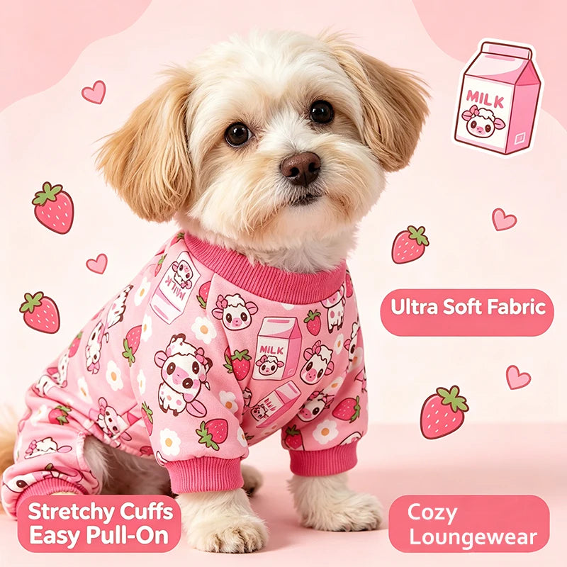 Dog Pink Milk and Sheep Pajamas Dog Costumes Pjs Stretchy Funny Pet Costumes Clothes Outfit Pajamas for Medium Dogs