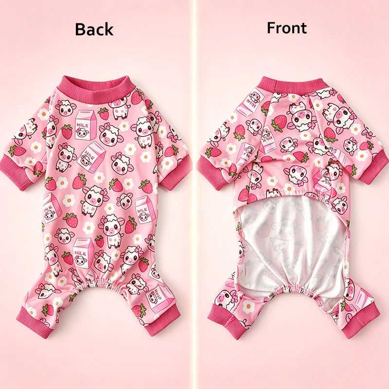 Dog Pink Milk and Sheep Pajamas Dog Costumes Pjs Stretchy Funny Pet Costumes Clothes Outfit Pajamas for Medium Dogs