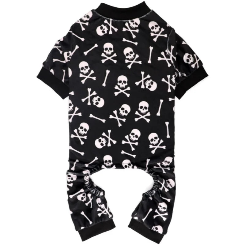 Dog Pajamas Halloween Dog Costume Short Plush Pet Pjs Skull Crossbones Super Soft and Stretchy Pet Jammies